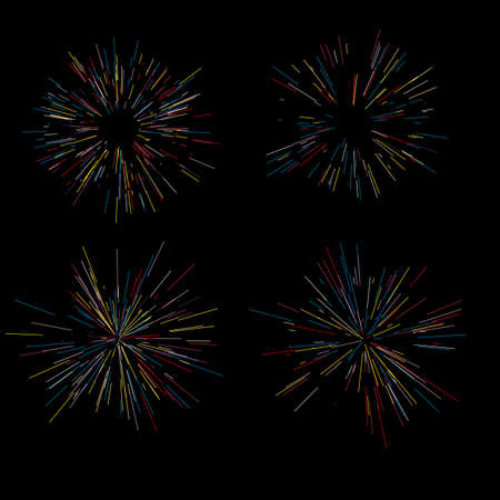 Colorful fireworks Radiating from the center of thin beams, lines. Vector illustration. Dynamic style. Abstract explosion, speed motion lines from the middle, radiating sharpのイラスト素材
