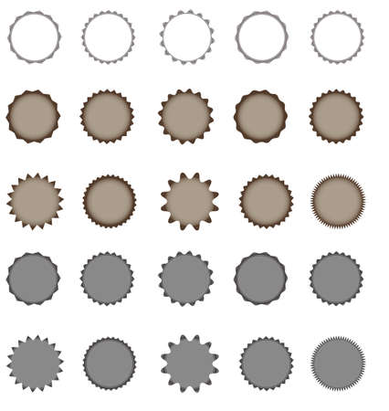 Set of vector starburst, sunburst badges.  Simple flat style. Vintage labels. Round vignette, frame Design elements. Colored stickers. A collection of different types and colors icon.のイラスト素材