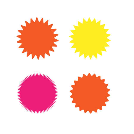 Set of vector starburst, sunburst badges. Different color. Simple flat style Vintage labels. Design elements. Colored stickers. A collection of different types and colors icon.のイラスト素材