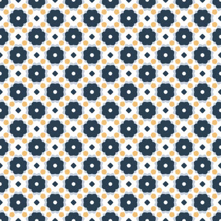 Retro geometric pattern in repeat. Fabric print. Seamless background, mosaic ornament, vintage style. Design for prints on fabrics, textile, covers, paper, wallpaper, interior, patchwork, wrapping.の写真素材