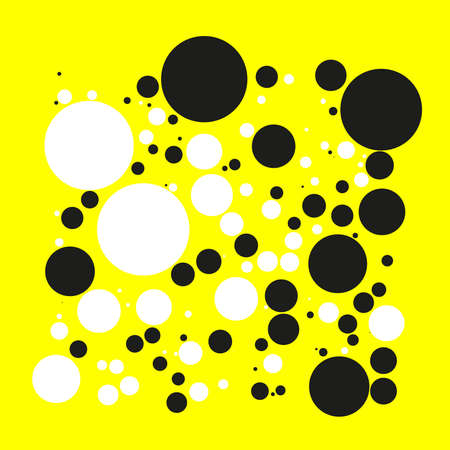 Background with circles, dots and points of different scale. Abstract geometric pattern. Black and white on yellow vector illustration for creating modern art backgrounds, patterns Grunge urban style.のイラスト素材