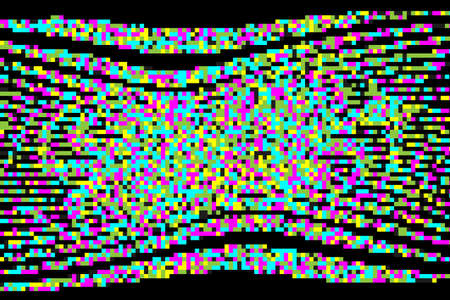 Television interference. Pattern with glitches. Geometric abstraction with pixel art elements. Grunge background. Scalable vector graphics. Colorful.のイラスト素材