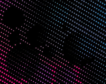 Diagonally dotted lines. Bright neon circles on black background. Vector illustration.のイラスト素材