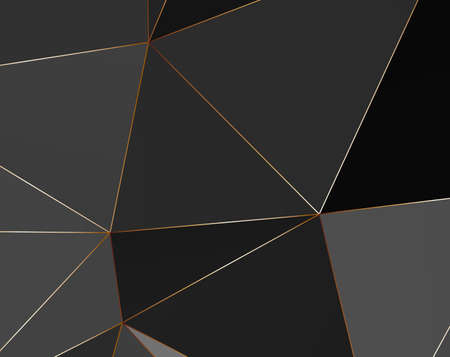 Black and grey Premium background with luxury polygonal pattern and gold triangle lines. Low poly...