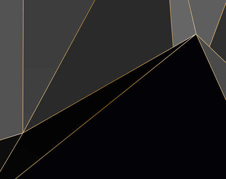 Black and grey Premium background with luxury polygonal pattern and gold triangle lines. Low poly gradient shapes luxury gold lines vector. Rich background, premium triangle polygons  designのイラスト素材
