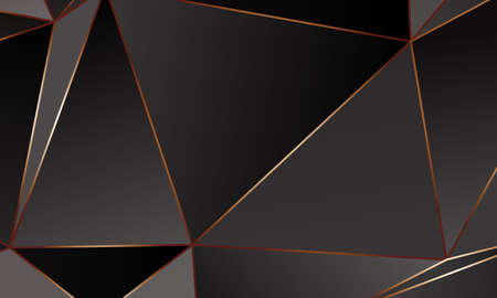 Black and grey Premium background with luxury polygonal pattern and gold triangle lines. Low poly gradient shapes luxury gold lines vector. Rich background, premium triangle polygons designのイラスト素材