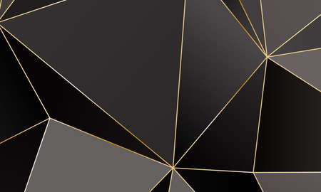 Black and grey Premium background with luxury polygonal pattern and gold triangle lines. Low poly gradient shapes luxury gold lines vector. Rich background, premium triangle polygons designのイラスト素材