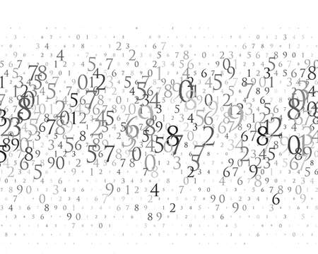 Random numbers 0 and 9. Background in a matrix style. Binary code pattern with digits on screen, falling character. Abstract digital backdrop. Vector illustration Different shades of greyのイラスト素材