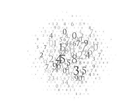 Random numbers 0 and 9. Background in a matrix style. Binary code pattern with digits on screen, falling character. Abstract digital backdrop. Vector illustration Different shades of greyのイラスト素材