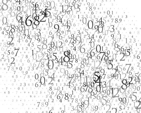 Random numbers 0 and 9. Background in a matrix style. Binary code pattern with digits on screen, falling character. Abstract digital backdrop. Vector illustration Different shades of greyのイラスト素材