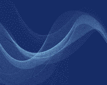 Digital flow wave with little particles in motion. Abstract background with The smoke effect. Motion of smoke with small dots. Vector illustration. Energy, dynamic wave-like design.のイラスト素材