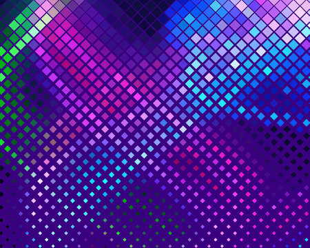 Disco panel. Bright dynamic background with squares. Geometrical figure of different scale neon...