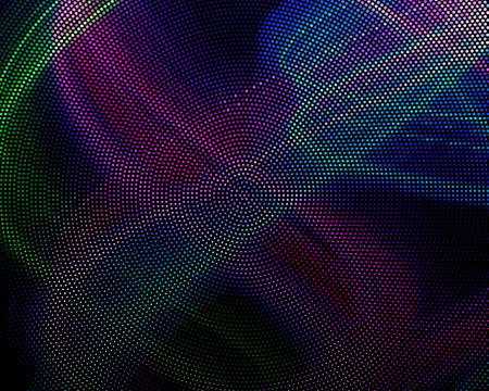 Bright dynamic background with wavy lines of circles, dots. Rounds of different scale neon color. Vector illustrationのイラスト素材