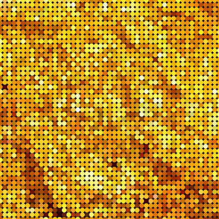 Panel with circles, dots, points of different shades of Golden color. Halftone effect. Digital gradient. Luxury background. Texture of gold metal.のイラスト素材