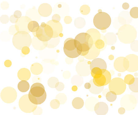 Yellow, gold transparent bubbles, circles on a white background. Bokeh preset, design element to create light, delicate patterns. Vector illustrationのイラスト素材