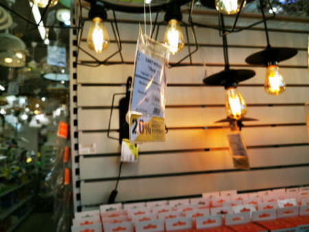 Department for the sale of lamps, chandeliers, lamps in the construction supermarketのeditorial素材