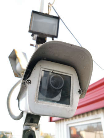 Surveillance camera. Protection of the territory. Data protect. Video monitoringの写真素材