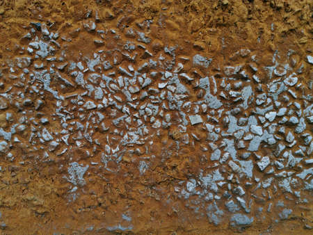 The old wall of the house with moss due to high humidity, traces of destruction and time. Grunge...