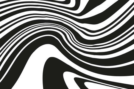 Digital image with a psychedelic stripes. Vector illustration. Texture with wavy, curves lines. Optical art background. Wave design black and white. のイラスト素材