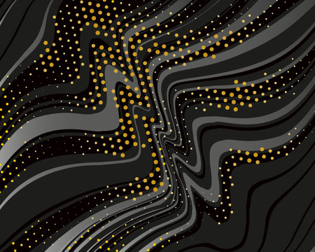 Dark dynamic background with black lines and golden dotes.のイラスト素材