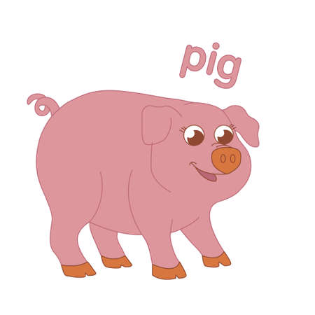 Pink pig illustration for children.のイラスト素材