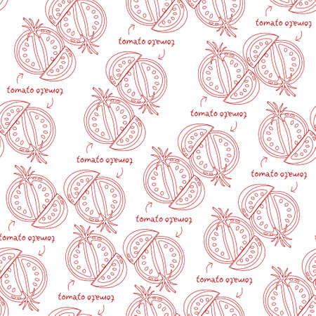 Tomatoes slices red pattern linear vector vegetable.のイラスト素材