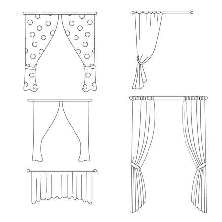 Curtains interior linear drawing icon in one lineのイラスト素材