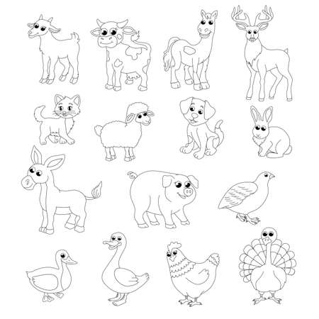 Set of pet coloring books for children silhouettesのイラスト素材