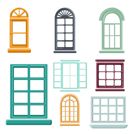 Set of colorful vector Windows, interior and exteriorのイラスト素材