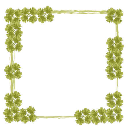 Square wreath of green leaves, with frame, without backgroundのイラスト素材