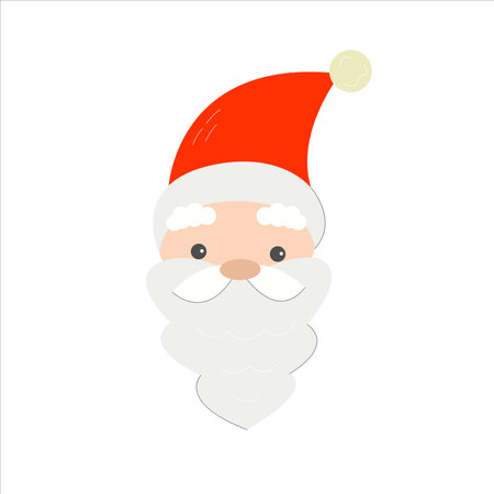 Cute Santa Claus head with a red hat and a long beard. Happy Christmas greeting gift design template. Flat design vector Illustrationのイラスト素材