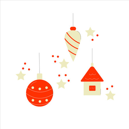 Christmas tree decorations isolated on white background. Vector illustration set. Winter Holidays and Celebrations concept. Balls, star, cicle decor.のイラスト素材