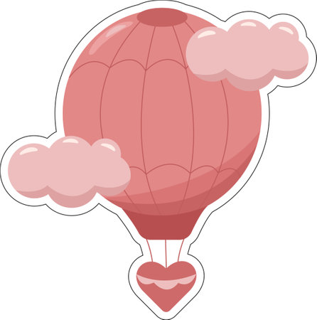 Valentine day cute sticker in form of pink air balloon. Aerostat. Color sticker. Vector isolated illustrationのイラスト素材