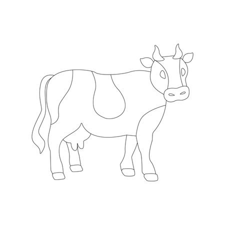 Drawn spotted cow. Educational card for children with farm animal. Coloring for kidsのイラスト素材