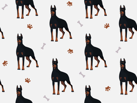 Seamless pattern with dobermann dog. Cartoon domestic pet. Vector animal background.のイラスト素材