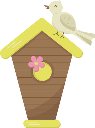 Birdhouse with a little bird on the roof. Cartoon vector illustration. springtime concept.のイラスト素材
