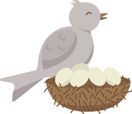 Bird with eggs in the nest isolated on transparent backgroundのイラスト素材