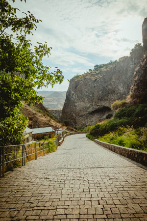 Scenic mountain road leads to Garniの写真素材