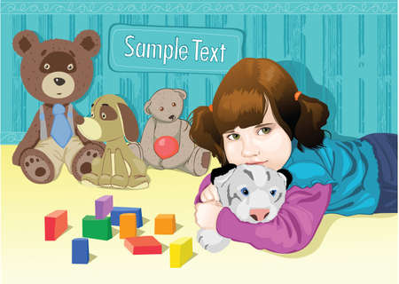 little girl in the room playing with toysのイラスト素材