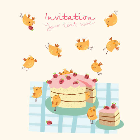 Greeting card with funny birdsのイラスト素材
