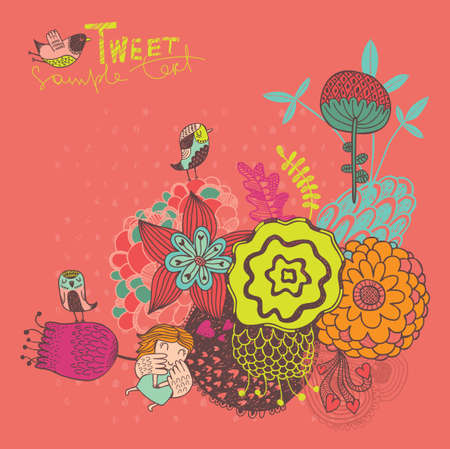 Background with birds and angelsのイラスト素材