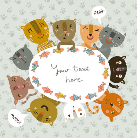 Funny background with funny kittiesのイラスト素材