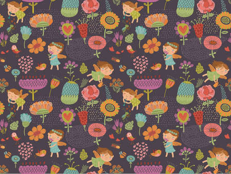 Floral background with fairiesのイラスト素材