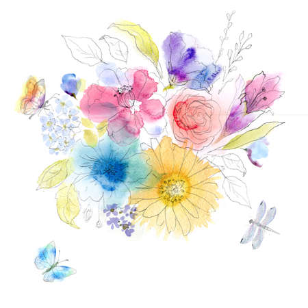 Floral watercolor sketchの写真素材