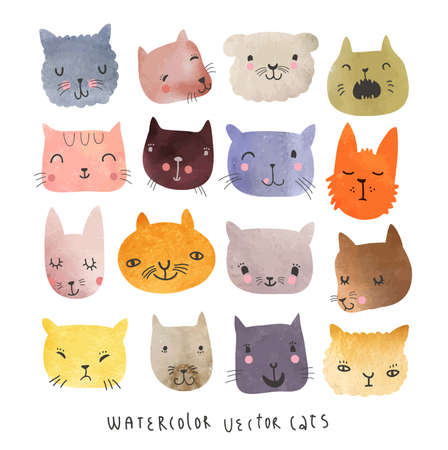 Watercolor cats set in vectorのイラスト素材
