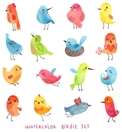 Watercolor birds in vectorのイラスト素材
