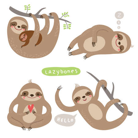Set sloths. funny and cute lazyのイラスト素材