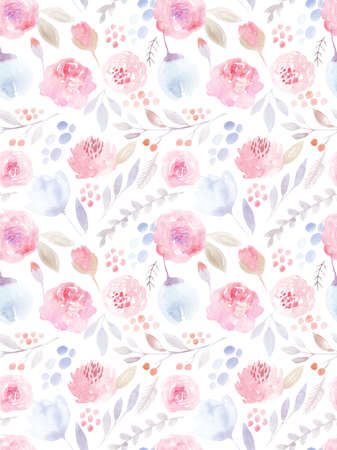 Watercolor flowers. Seamless patternの写真素材