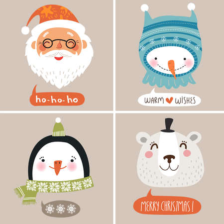 Christmas vector illustration. Cute faceのイラスト素材