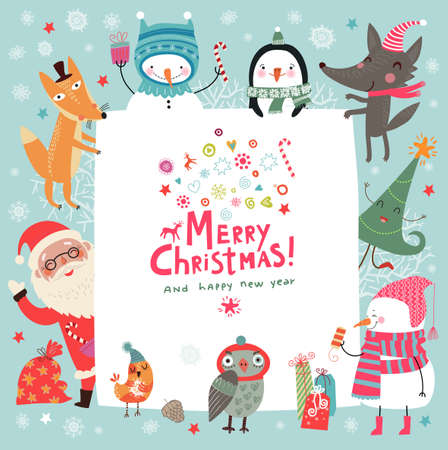 Christmas background with cute charactersのイラスト素材